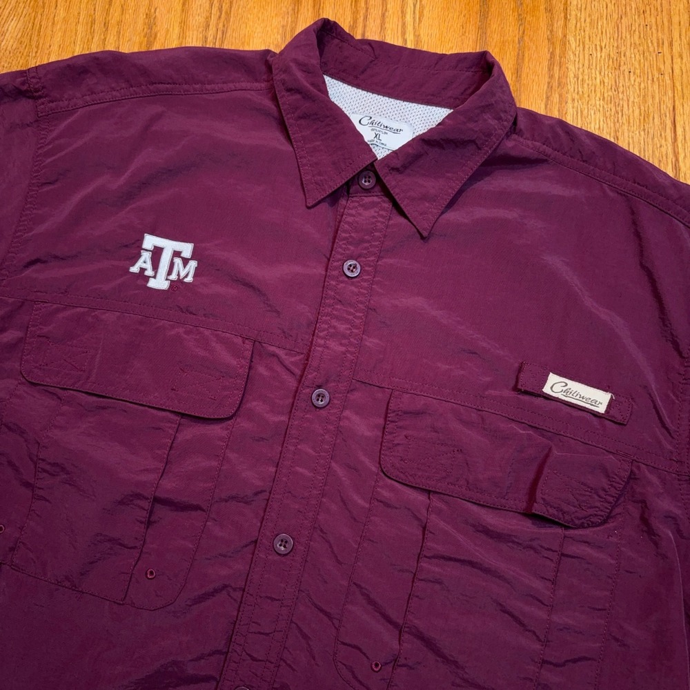 Chiliwear Fishing Shirt Texas A&M Aggies Mens XL Maroon Nylon Vented Utility
